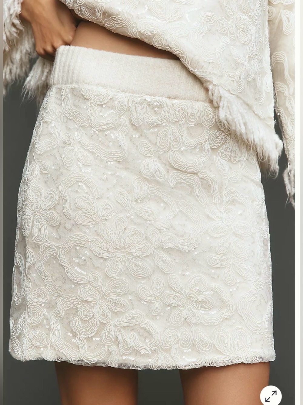 Anthropologie Maeve Cream Sequin Tulle Knit Mini Sweater Skirt XXS NWT